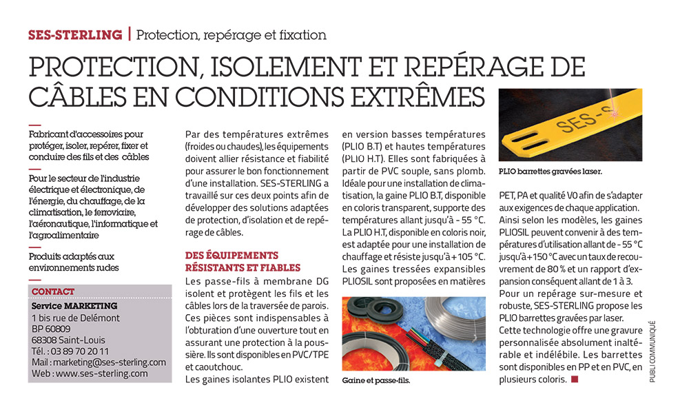 SES-STERLING : protection, isolement et repérage en conditions extrêmes (L'usine nouvelle - février 2017)