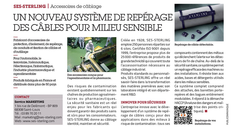 SES-STERLING : repérage de câbles en milieu sensible (L'usine nouvelle - mai 2015)