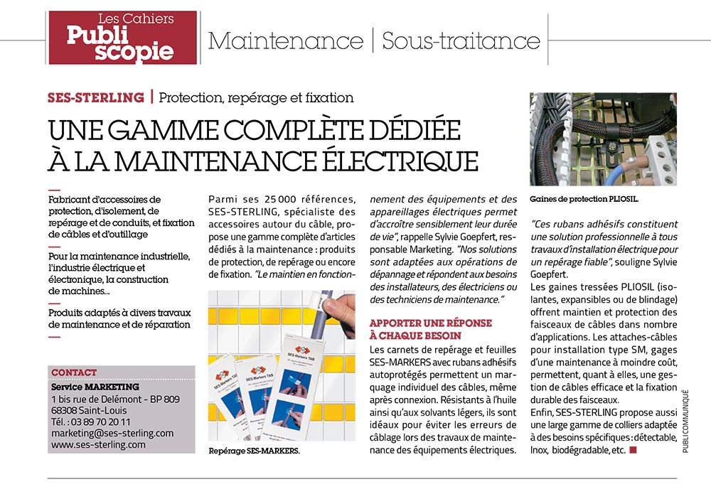 SES-STERLING : une gamme dédiée à la maintenance électrique (L'usine nouvelle - juillet 2016)