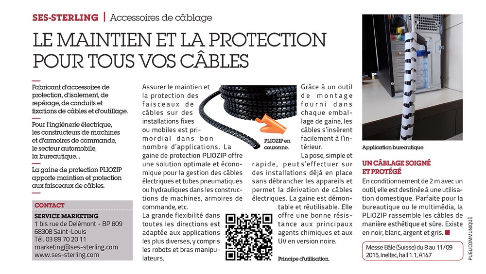 SES-STERLING : Le maintien et la protection des câbles (L'usine nouvelle - septembre 2015)