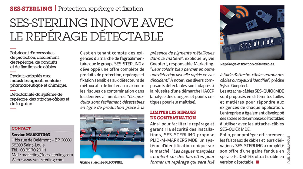 SES-STERLING : innovation du repérage détectable (L'usine nouvelle - octobre 2017)