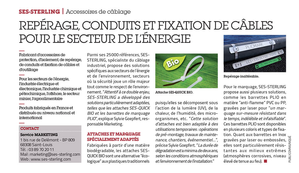SES-STERLING : des produits pour le secteur de l'énergie (L'usine nouvelle - décembre 2016)
