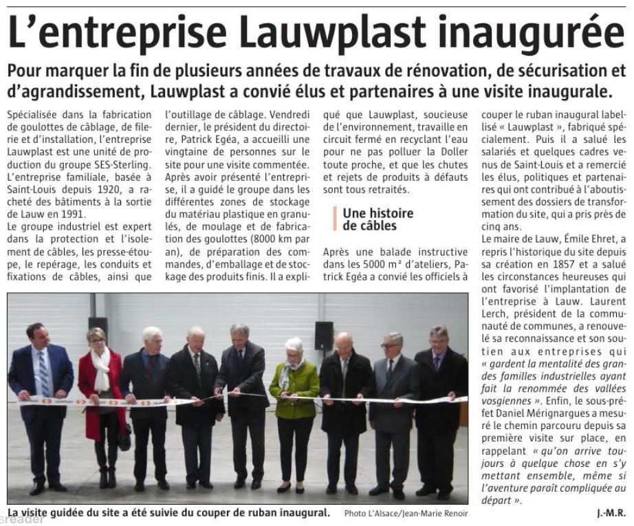 L'Alsace - Novembre 2018 Inauguration de LAUWPLAST (L'Alsace - Novembre 2018)