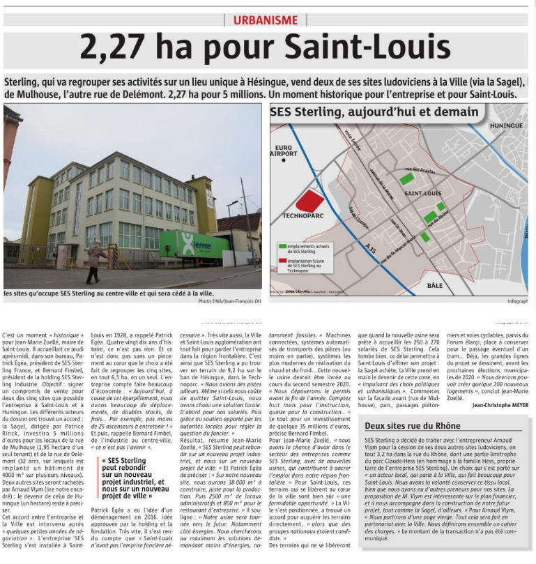 DNA - Novembre 2018 Début du projet du nouveau siège SES-STERLING à Hésingue (DNA - Novembre 2018)