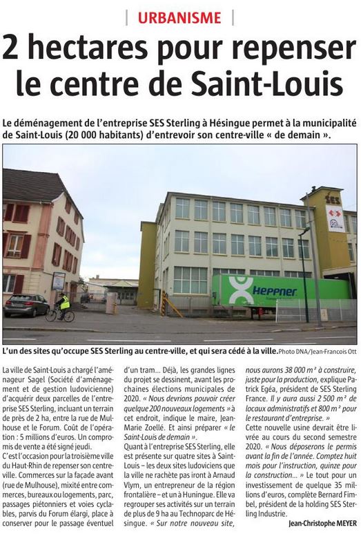L'Alsace - Novembre 2018 Début du projet du nouveau siège SES-STERLING à Hésingue (L'Alsace - Novembre 2018)