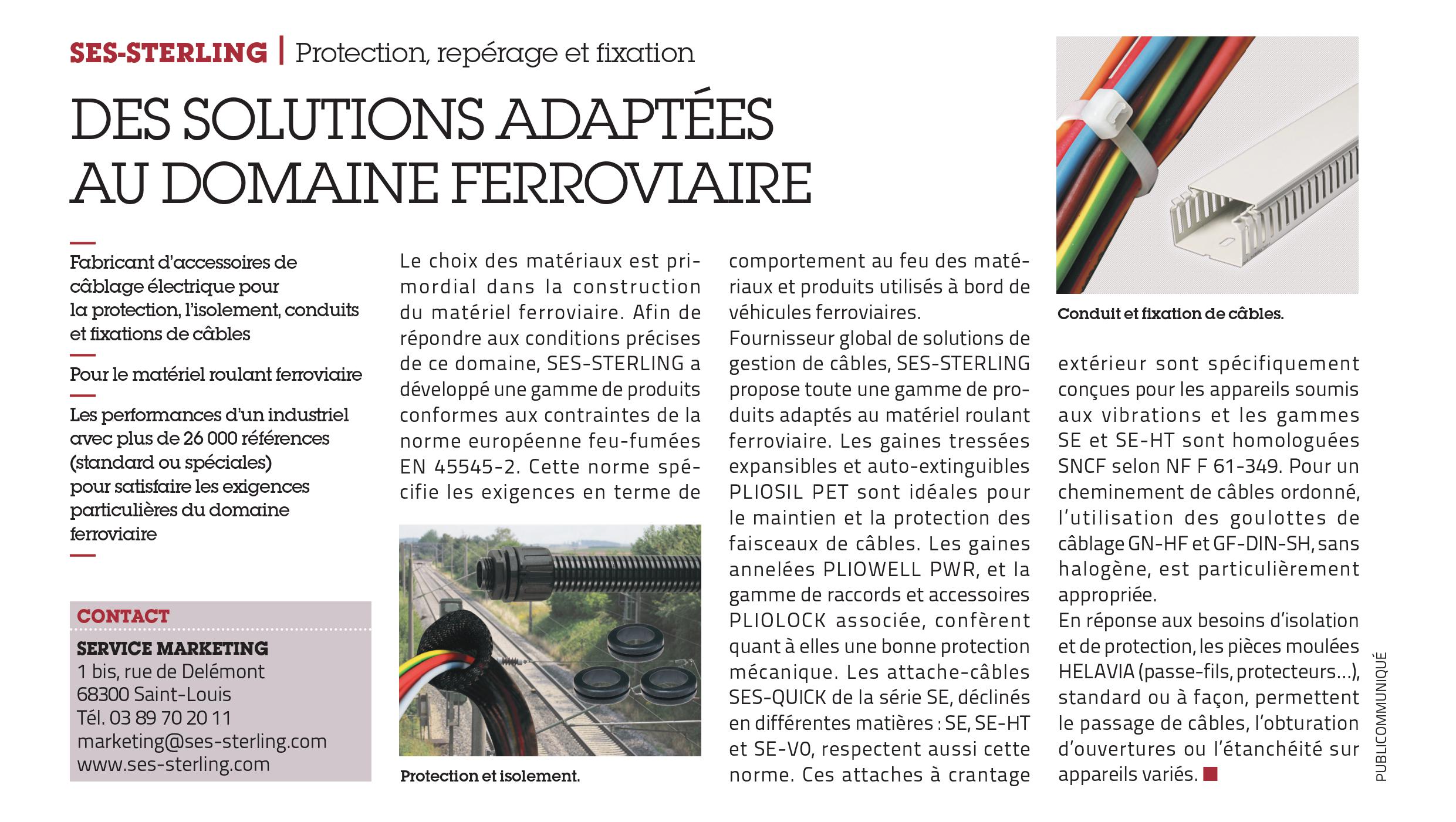 L'usine nouvelle - Mars 2019 - Des solutions SES STERLING adaptés au domaine ferroviaire