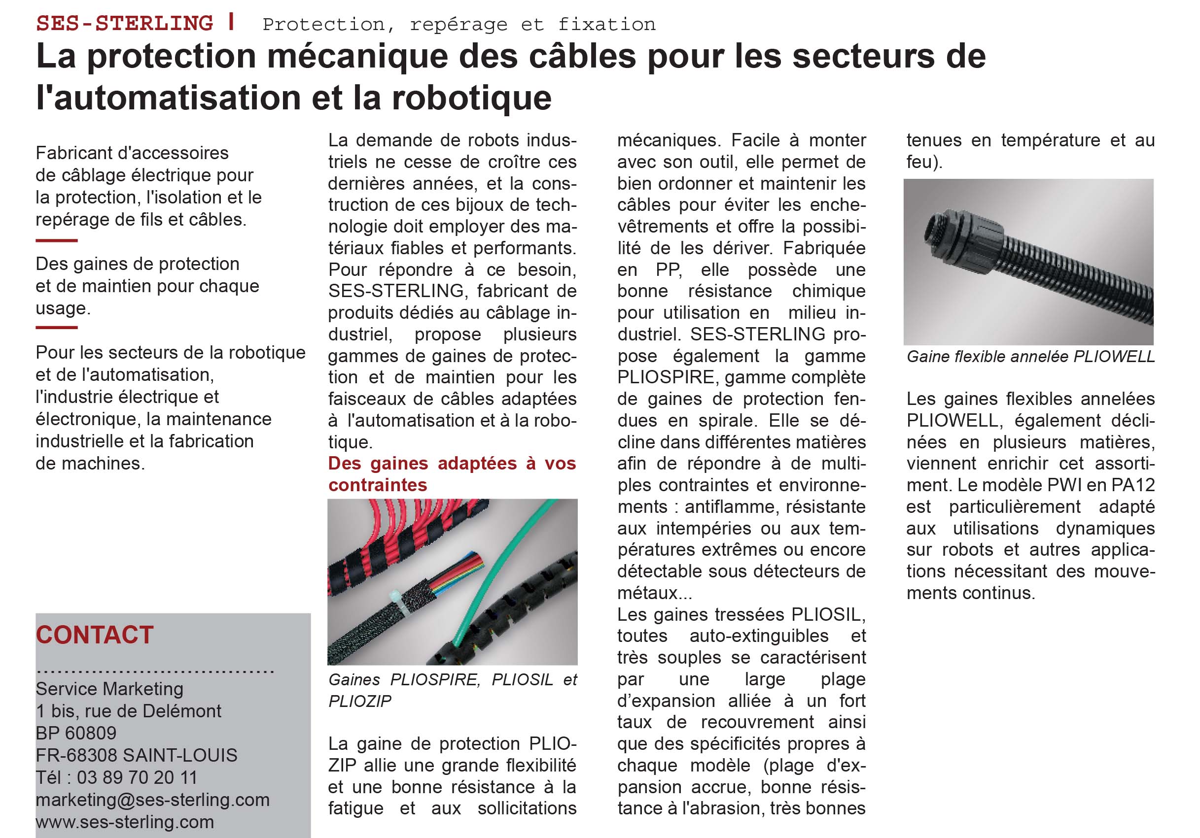 L'usine nouvelle - Fevrier 2018 L'usine nouvelle - Février 2018 : SES-STERLING la protection des câbles dans la robotique