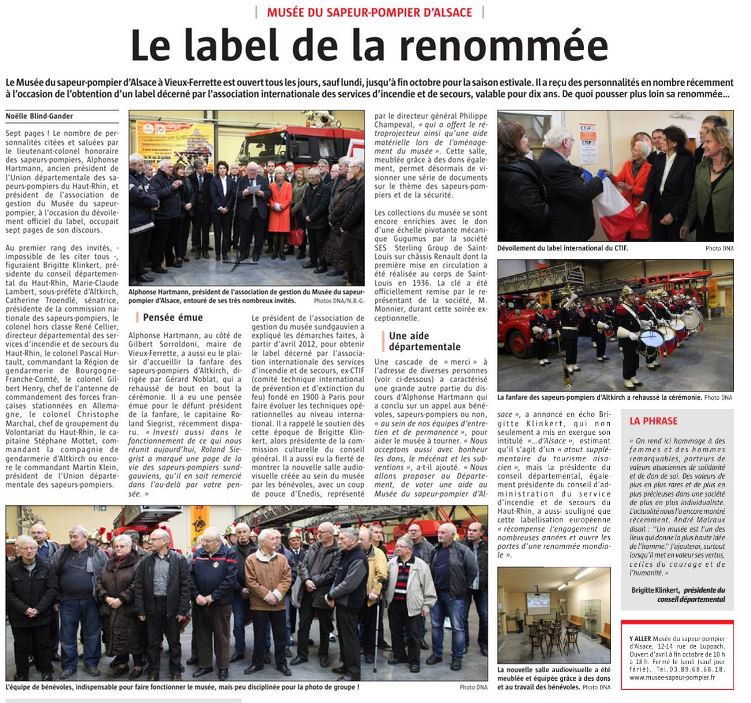 L'Alsace - Avril 2018 SES-STERLING rend hommage au sapeurs-pompiers d'Alsace (L'Alsace -Avril 2018)