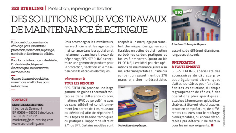 L'usine Nouvelle SES-STERLING : des solutions pour vos travaux de maintenance électrique (L'usine Nouvelle)