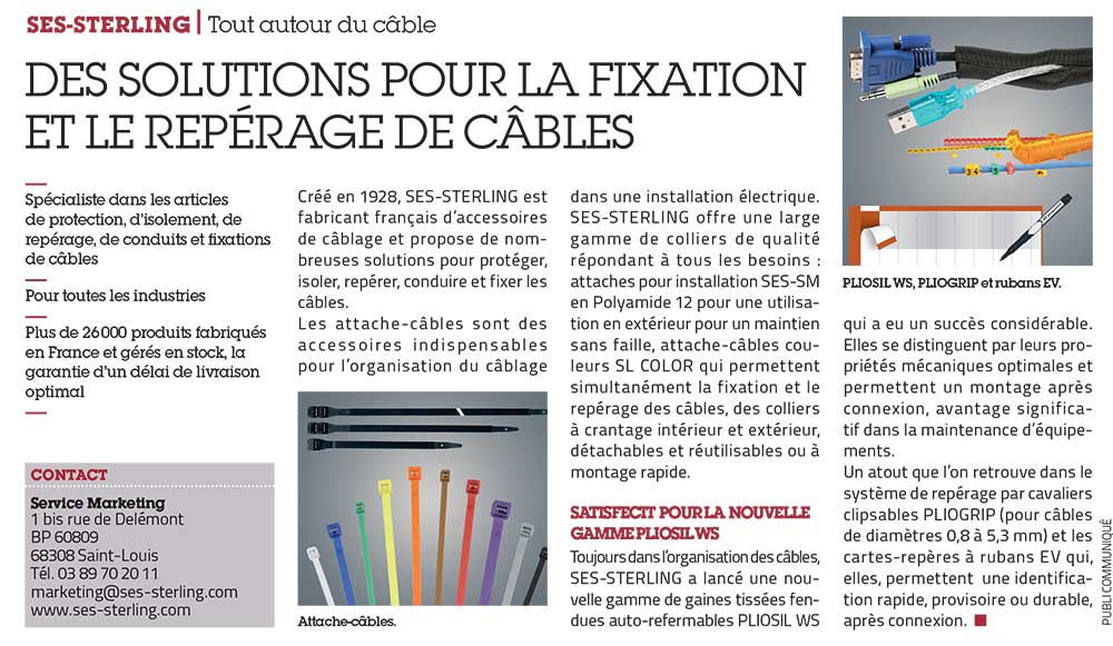 Article de presse fixation et repérage de câble SES-STERLING