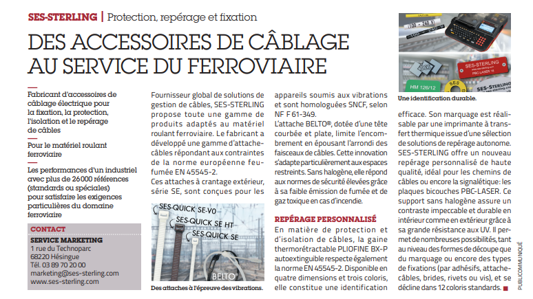 L'Usine Nouvelle - des accessoires de câblage au servuce du ferroviaire (octobre 2022)