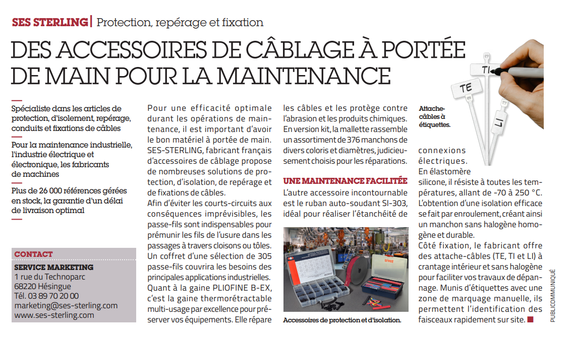 Des accessoires de câblage à portée de main pour la maintenance (L'usine Nouvelle - Février 2023)
