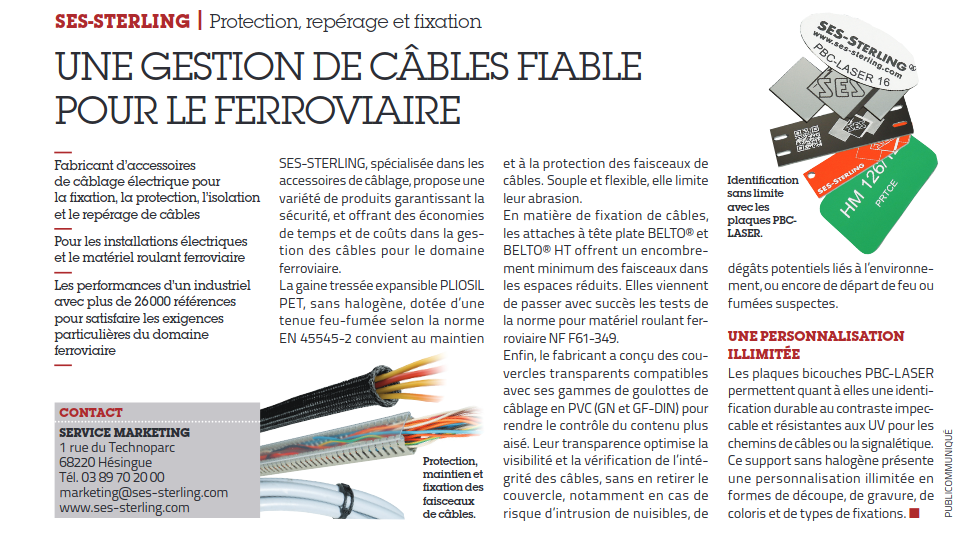 Une gestion des câbles fiable pour le ferroviaire (Usine Nouvelle - octobre 2024)